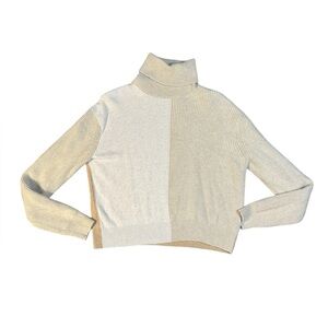 Theory Pale Camel Colorblock Cashmere Turtleneck Sweater Small